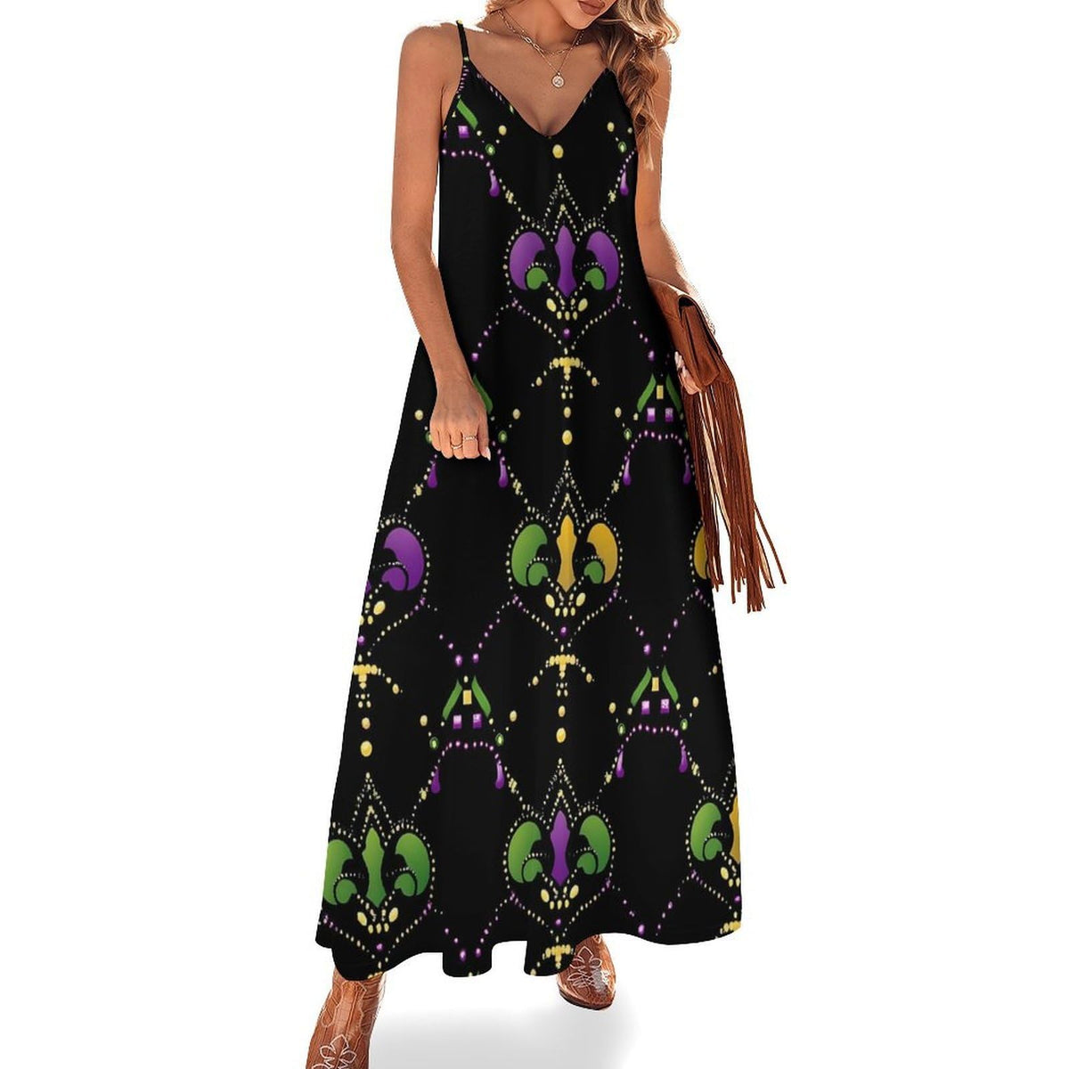 longue maxi Mardi Gras pour femme, robe d'été sans manches, robe de plage