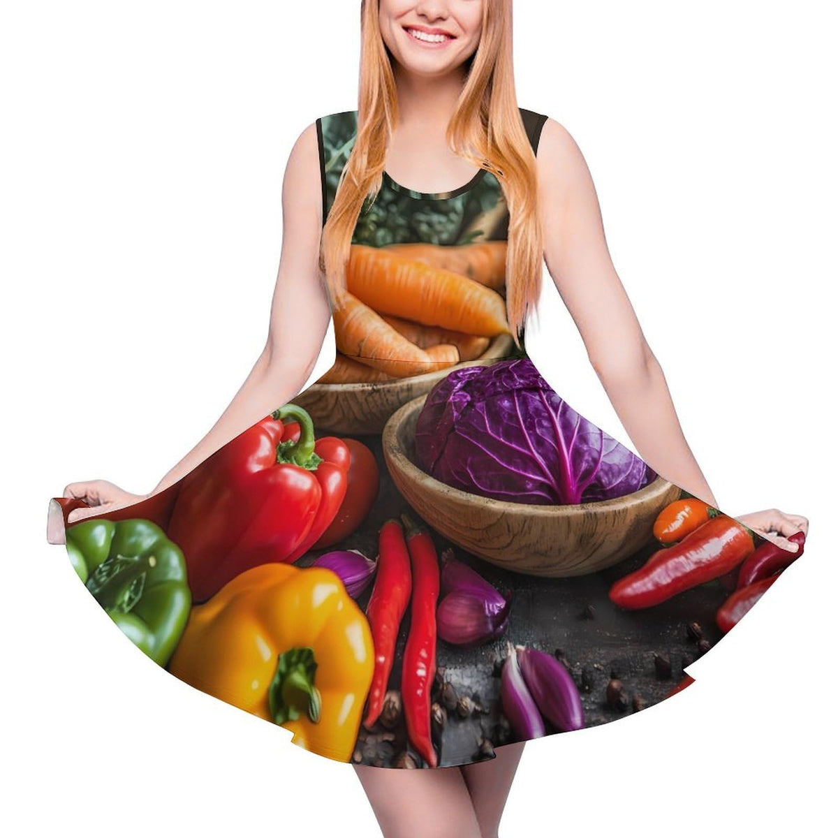 Légumes racines Robes pour femmes Robe à col rond Robe débardeur sans manches Robe d'été à ourlet volanté
