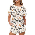Ensemble pyjama femme 2 pièces été, tenue d'intérieur décontractée, haut à manches courtes et col rond, short avec poches