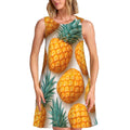 sans manches à motif ananas pour femme, avec 2 poches latérales, coupe trapèze
